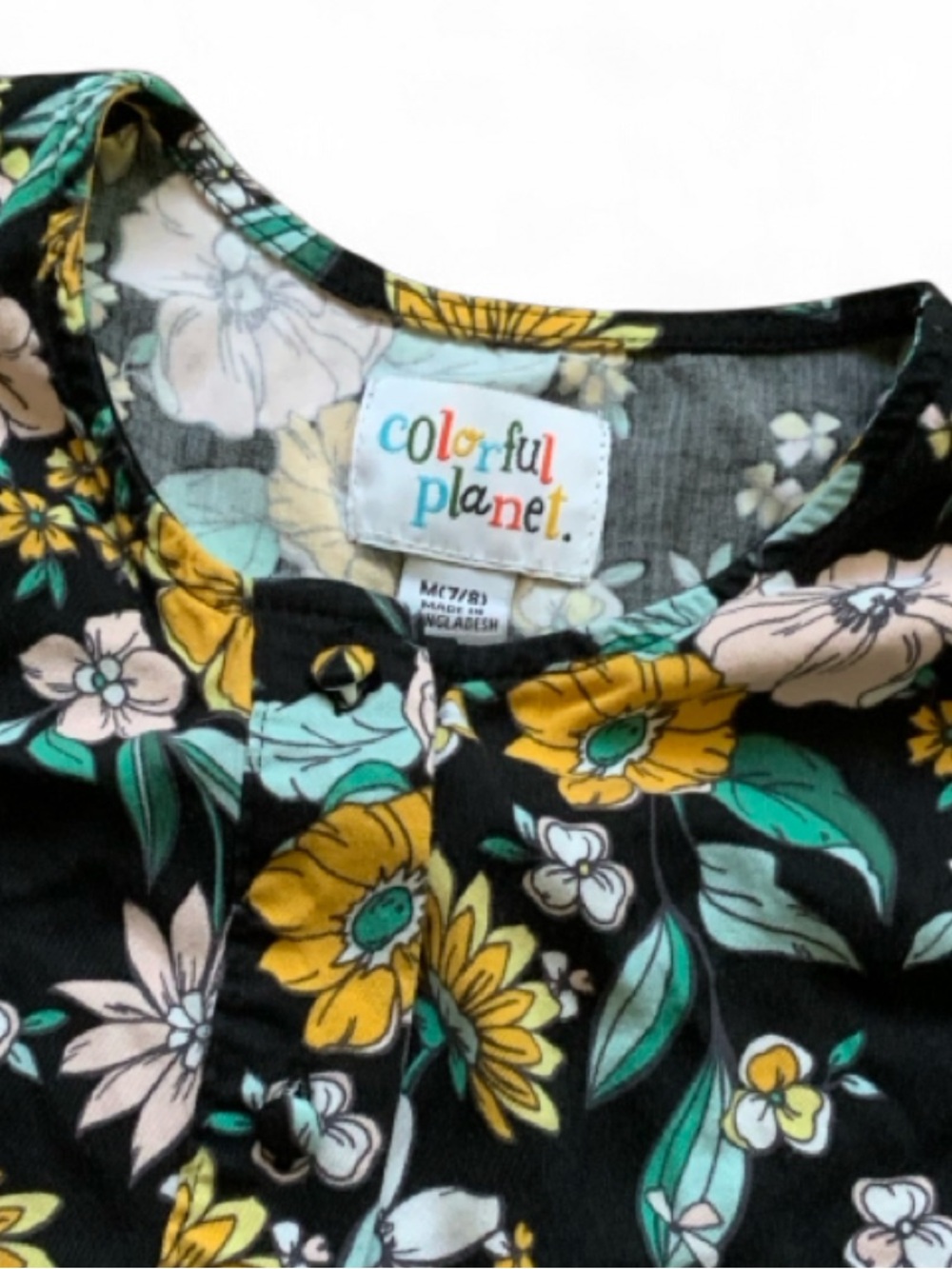 Colorful Planet Floral LS Button Down Casual Dress Girls Medium 7/8 - Picture 3 of 7
